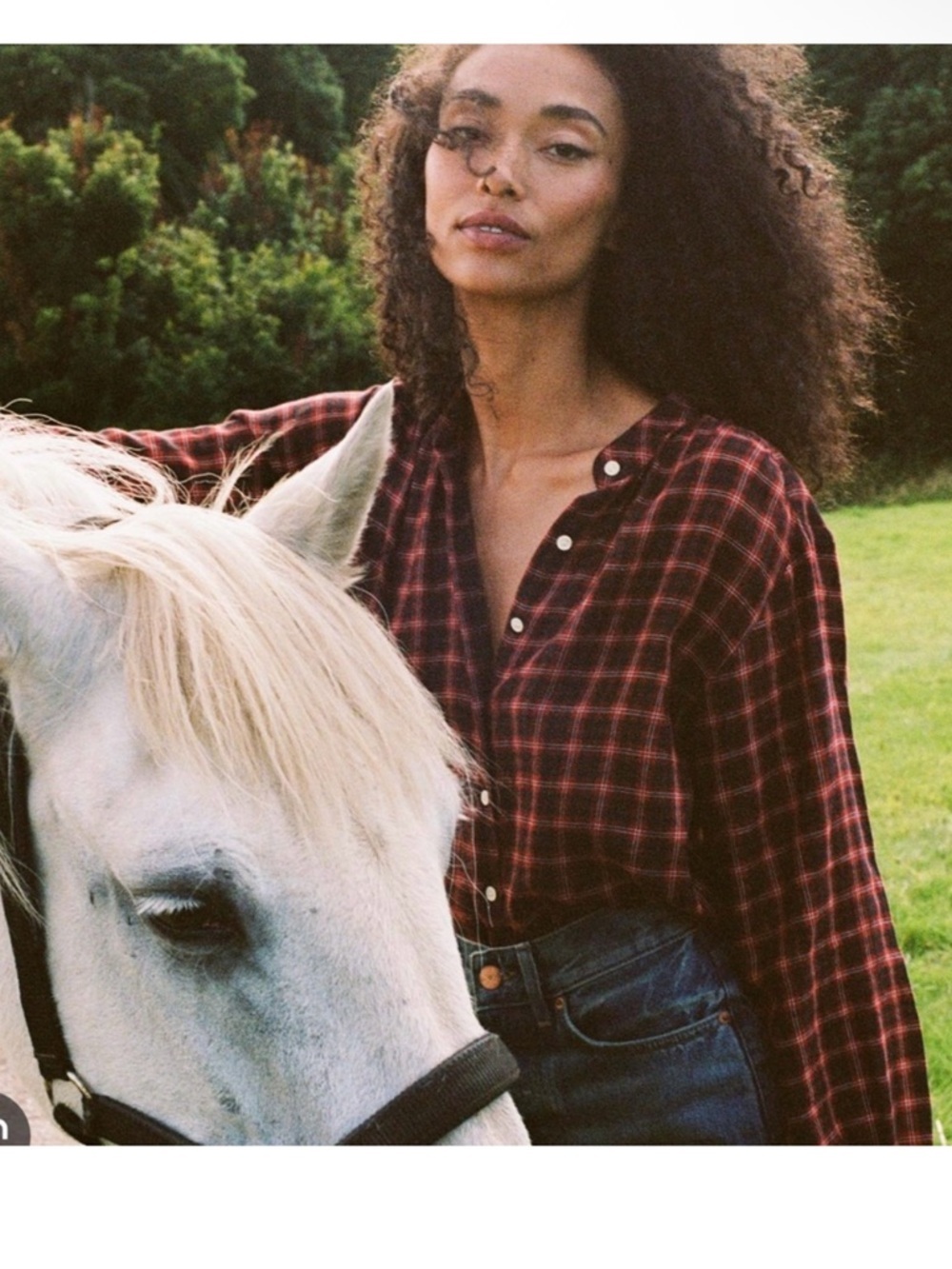NWT Doen Breena Countryside Plaid Button Up Down Shirt in Black and Red - Picture 2 of 9